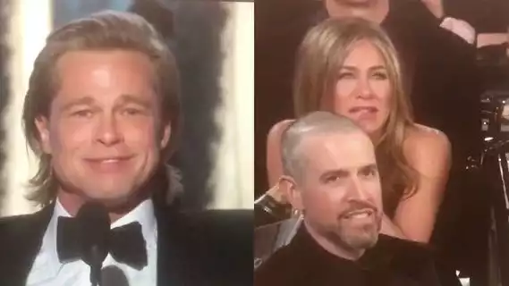 Jennifer Aniston's Reaction Is the Best Part of Brad Pitt's Golden Globes Speech