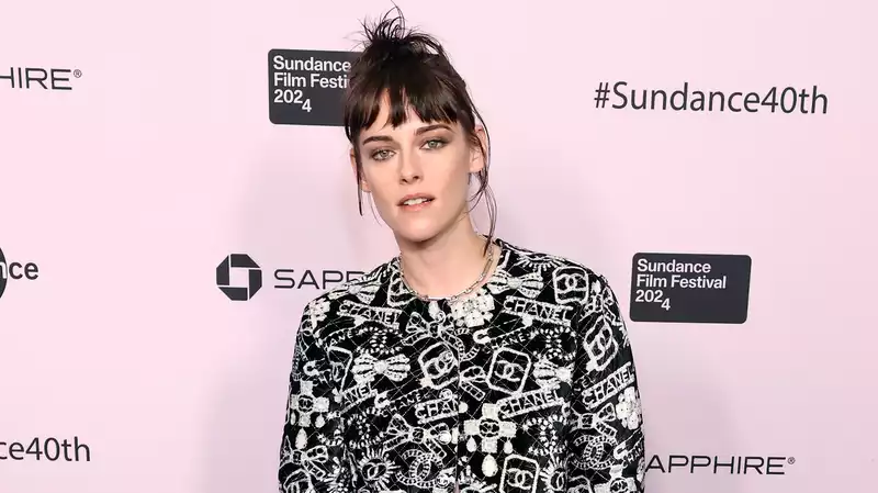 Kristen Stewart in an edgy Chanel print pantsuit at the 2024 Sundance Film Festival